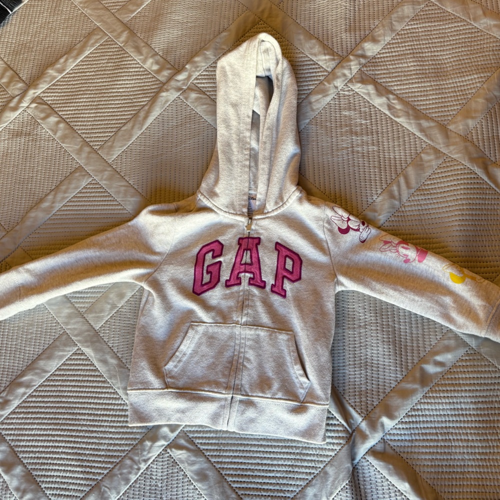 GAP Disney Girls Light Gray Hoodie with Pink Lettering